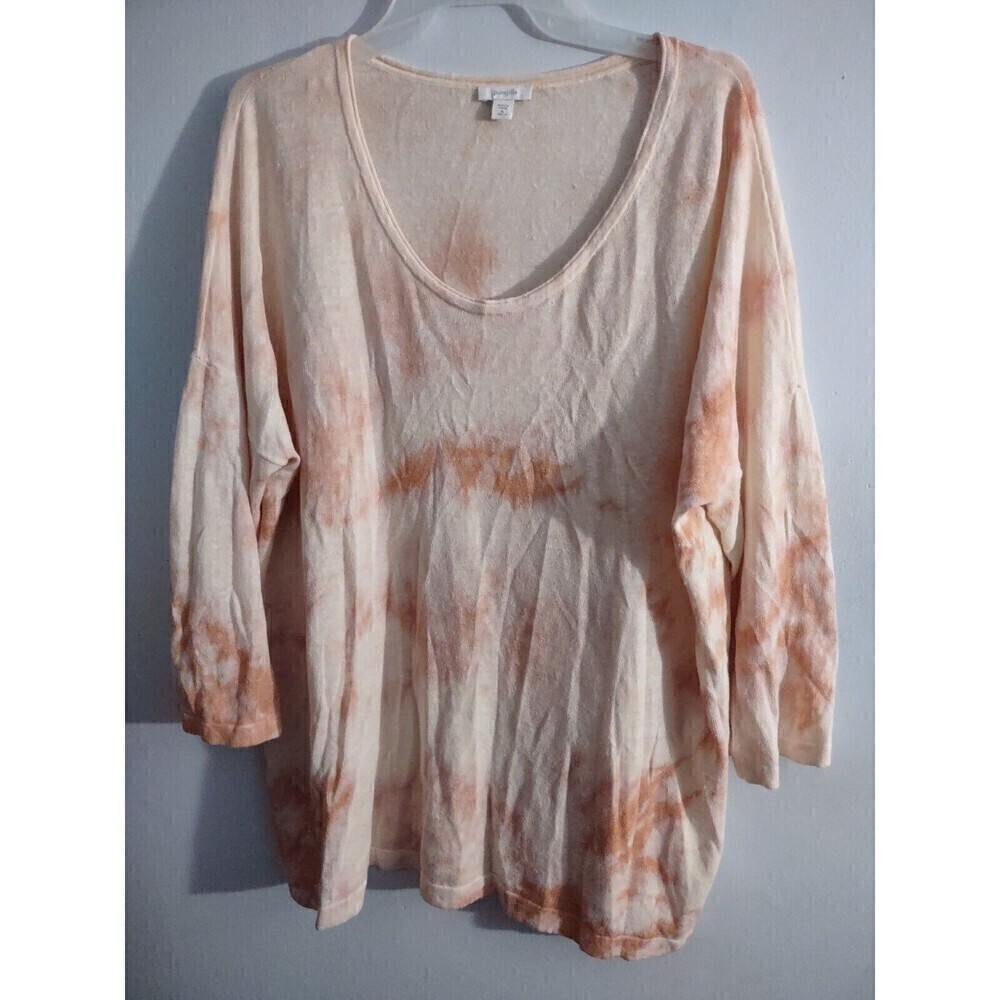 Pure Jill J  Summer  Peach Cream Tie-Dye Sweater Tunic Top XL Petite Linen Blend